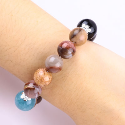 Brazalete con cuentas de piedra preciosa hecha a mano Brazalete de piedra natural petrificada de madera Brazalete ajustable de amuletos de piel Brazalete para la fiesta diaria