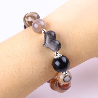 Brazalete con cuentas de piedra preciosa hecha a mano Brazalete de piedra natural petrificada de madera Brazalete ajustable de amuletos de piel Brazalete para la fiesta diaria