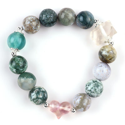 Brazalete con cuentas de piedra preciosa hecho a mano Brazalete de piedra natural de madera petrificada Brazalete de corazón ajustable Brazalete para fiestas diarias