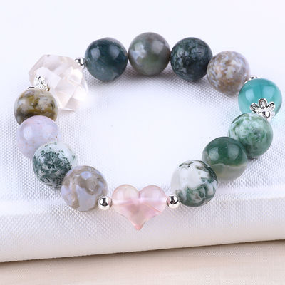 Brazalete con cuentas de piedra preciosa hecho a mano Brazalete de piedra natural de madera petrificada Brazalete de corazón ajustable Brazalete para fiestas diarias