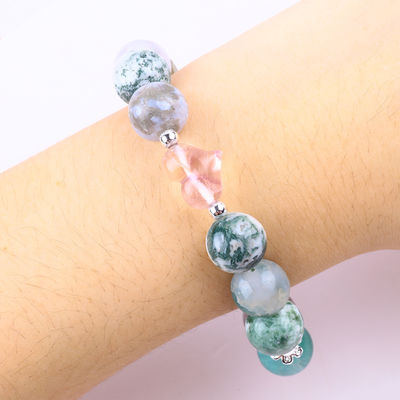 Brazalete con cuentas de piedra preciosa hecho a mano Brazalete de piedra natural de madera petrificada Brazalete de corazón ajustable Brazalete para fiestas diarias