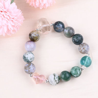 Brazalete con cuentas de piedra preciosa hecho a mano Brazalete de piedra natural de madera petrificada Brazalete de corazón ajustable Brazalete para fiestas diarias