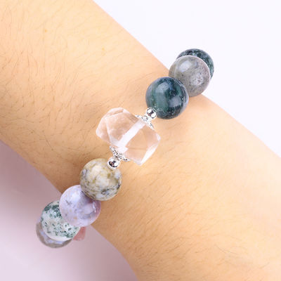 Brazalete con cuentas de piedra preciosa hecho a mano Brazalete de piedra natural de madera petrificada Brazalete de corazón ajustable Brazalete para fiestas diarias