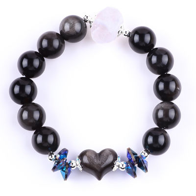 Brazalete con cuentas de piedras preciosas hechas a mano, de plata natural, brillo de obsidiana, brazalete de piedra ajustable, brazalete con encanto para fiestas.