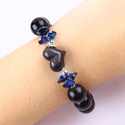 Brazalete con cuentas de piedras preciosas hechas a mano, de plata natural, brillo de obsidiana, brazalete de piedra ajustable, brazalete con encanto para fiestas.
