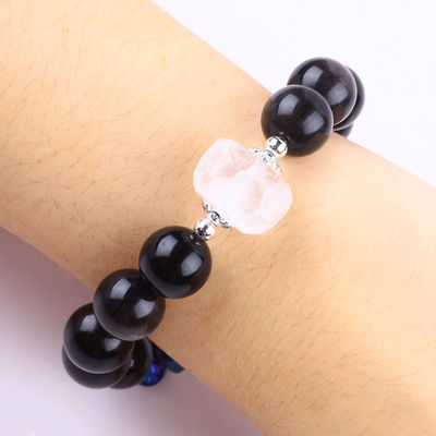 Brazalete con cuentas de piedras preciosas hechas a mano, de plata natural, brillo de obsidiana, brazalete de piedra ajustable, brazalete con encanto para fiestas.