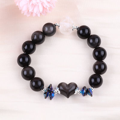 Brazalete con cuentas de piedras preciosas hechas a mano, de plata natural, brillo de obsidiana, brazalete de piedra ajustable, brazalete con encanto para fiestas.