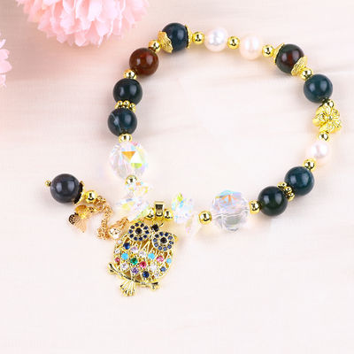 Brazalete con cuentas de piedras preciosas hecho a mano Brazalete de piedra de ágata india natural Brazalete de amuletos de búho ajustable Brazalete para la fiesta diaria