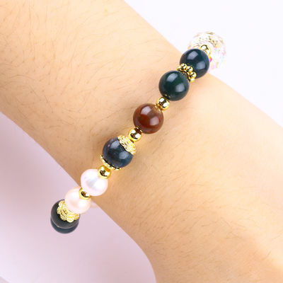 Brazalete con cuentas de piedras preciosas hecho a mano Brazalete de piedra de ágata india natural Brazalete de amuletos de búho ajustable Brazalete para la fiesta diaria