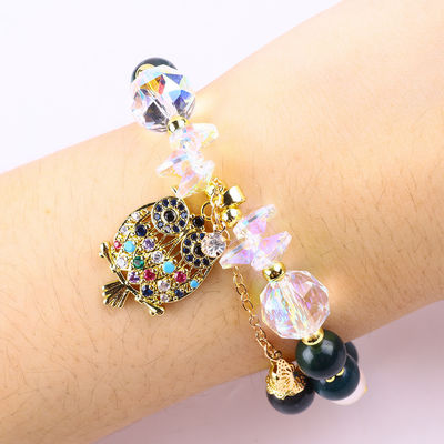 Brazalete con cuentas de piedras preciosas hecho a mano Brazalete de piedra de ágata india natural Brazalete de amuletos de búho ajustable Brazalete para la fiesta diaria