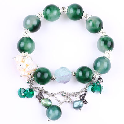 Brazalete con cuentas de piedra preciosa hecha a mano Brazalete de piedra de calcedonia verde Brazalete ajustable Brazalete de amuletos para el uso diario de la fiesta