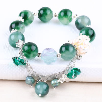 Brazalete con cuentas de piedra preciosa hecha a mano Brazalete de piedra de calcedonia verde Brazalete ajustable Brazalete de amuletos para el uso diario de la fiesta