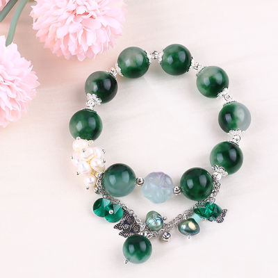Brazalete con cuentas de piedra preciosa hecha a mano Brazalete de piedra de calcedonia verde Brazalete ajustable Brazalete de amuletos para el uso diario de la fiesta