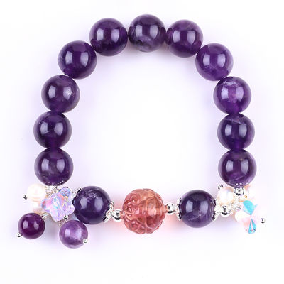 Brazalete con cuentas de piedra preciosa hecha a mano Brazalete de piedra de amatista oscura Brazalete de amuletos ajustable Brazalete para el uso diario de la fiesta