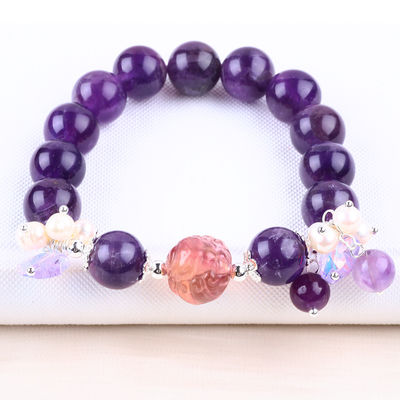 Brazalete con cuentas de piedra preciosa hecha a mano Brazalete de piedra de amatista oscura Brazalete de amuletos ajustable Brazalete para el uso diario de la fiesta