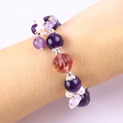 Brazalete con cuentas de piedra preciosa hecha a mano Brazalete de piedra de amatista oscura Brazalete de amuletos ajustable Brazalete para el uso diario de la fiesta