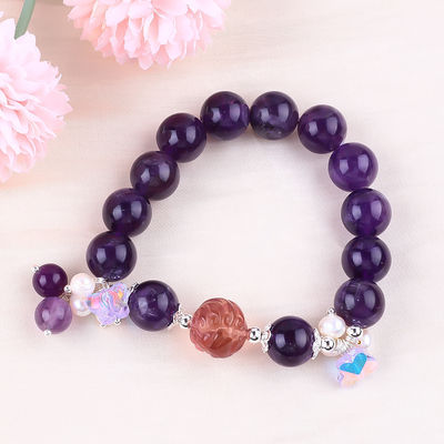 Brazalete con cuentas de piedra preciosa hecha a mano Brazalete de piedra de amatista oscura Brazalete de amuletos ajustable Brazalete para el uso diario de la fiesta