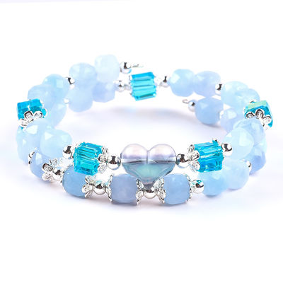 Brazalete con cuentas de piedras preciosas hechas a mano Brazalete de piedra de aguamarina Brazalete ajustable Brazalete de amuletos de corazón Brazalete para llevar todos los días