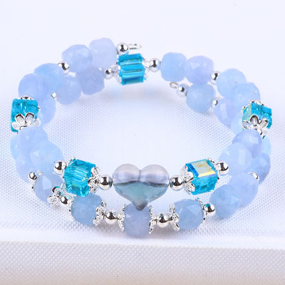 Brazalete con cuentas de piedras preciosas hechas a mano Brazalete de piedra de aguamarina Brazalete ajustable Brazalete de amuletos de corazón Brazalete para llevar todos los días