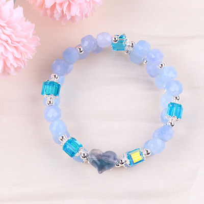 Brazalete con cuentas de piedras preciosas hechas a mano Brazalete de piedra de aguamarina Brazalete ajustable Brazalete de amuletos de corazón Brazalete para llevar todos los días