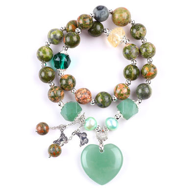 Brazalete con cuentas de piedras preciosas hecho a mano Brazalete de piedra natural Unakite Brazalete ajustable Corazón Verde Aventurino Brazalete para P