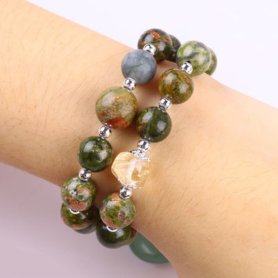 Brazalete con cuentas de piedras preciosas hecho a mano Brazalete de piedra natural Unakite Brazalete ajustable Corazón Verde Aventurino Brazalete para P