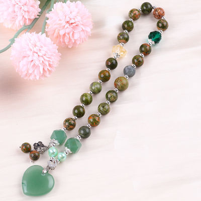 Brazalete con cuentas de piedras preciosas hecho a mano Brazalete de piedra natural Unakite Brazalete ajustable Corazón Verde Aventurino Brazalete para P