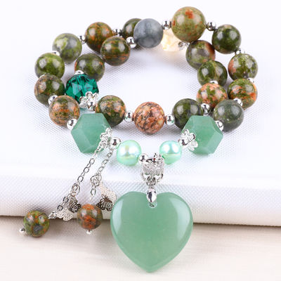 Brazalete con cuentas de piedras preciosas hecho a mano Brazalete de piedra natural Unakite Brazalete ajustable Corazón Verde Aventurino Brazalete para P