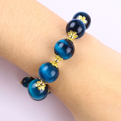 Brazalete con cuentas de piedras preciosas hecho a mano Ojo de tigre azul natural Brazalete de piedra ajustable Amuleto de corazón Brazalete para fiesta
