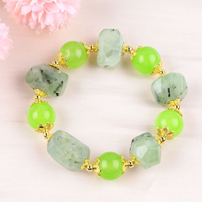 Brazalete con cuentas de piedras preciosas hecho a mano Brazalete de piedra prehnita natural Brazalete de amuletos ajustables Brazalete para el uso diario de la fiesta