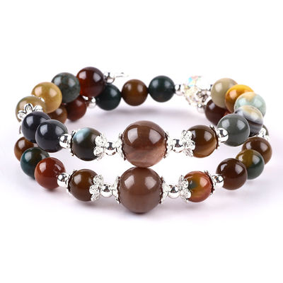 Brazalete de piedra preciosa hecha a mano con cuentas de perlas Brazalete de piedra natural de ágata india Brazalete de amuletos ajustables Brazalete para llevar todos los días