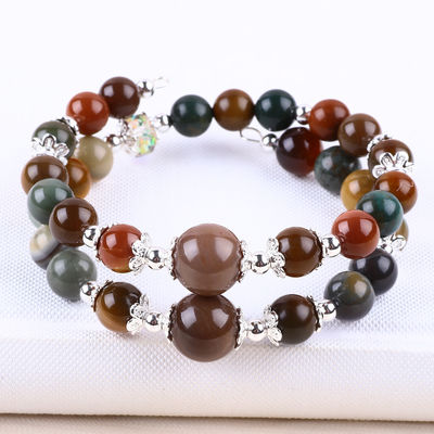 Brazalete de piedra preciosa hecha a mano con cuentas de perlas Brazalete de piedra natural de ágata india Brazalete de amuletos ajustables Brazalete para llevar todos los días
