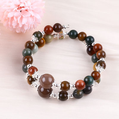 Brazalete de piedra preciosa hecha a mano con cuentas de perlas Brazalete de piedra natural de ágata india Brazalete de amuletos ajustables Brazalete para llevar todos los días