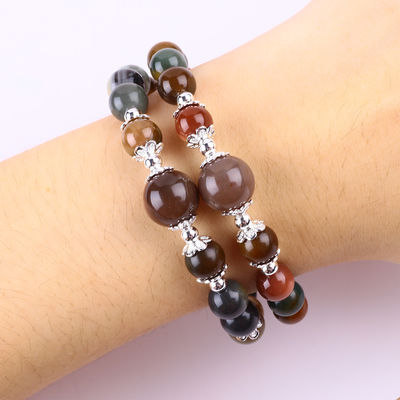 Brazalete de piedra preciosa hecha a mano con cuentas de perlas Brazalete de piedra natural de ágata india Brazalete de amuletos ajustables Brazalete para llevar todos los días