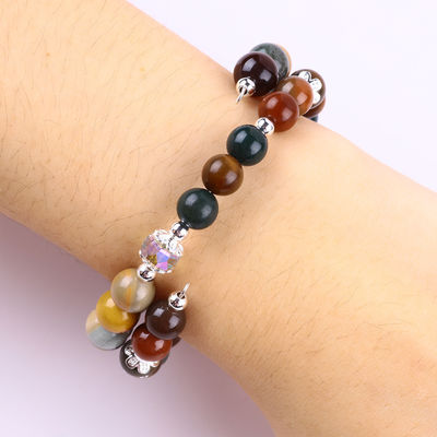 Brazalete de piedra preciosa hecha a mano con cuentas de perlas Brazalete de piedra natural de ágata india Brazalete de amuletos ajustables Brazalete para llevar todos los días