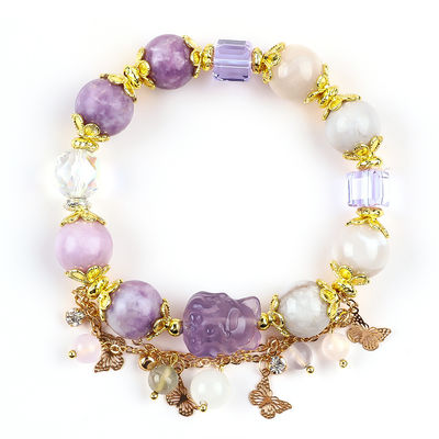 Brazalete con cuentas de piedras preciosas hecho a mano Brazalete de piedra Mica de color púrpura natural Brazalete de encanto ajustable Brazalete para uso diario de fiesta