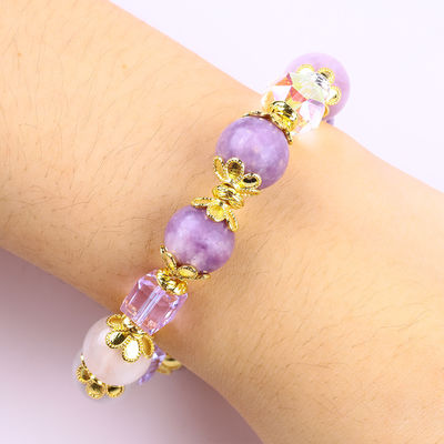 Brazalete con cuentas de piedras preciosas hecho a mano Brazalete de piedra Mica de color púrpura natural Brazalete de encanto ajustable Brazalete para uso diario de fiesta