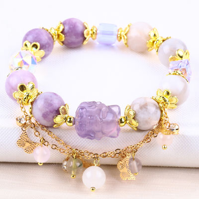 Brazalete con cuentas de piedras preciosas hecho a mano Brazalete de piedra Mica de color púrpura natural Brazalete de encanto ajustable Brazalete para uso diario de fiesta
