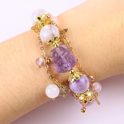 Brazalete con cuentas de piedras preciosas hecho a mano Brazalete de piedra Mica de color púrpura natural Brazalete de encanto ajustable Brazalete para uso diario de fiesta