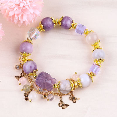 Brazalete con cuentas de piedras preciosas hecho a mano Brazalete de piedra Mica de color púrpura natural Brazalete de encanto ajustable Brazalete para uso diario de fiesta