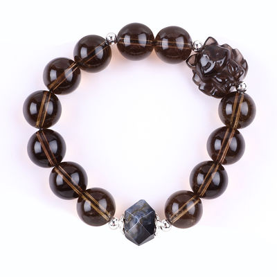 14mm de cuentas de cuarzo de cristal de cuentas de pulsera de humo con nueve cola de zorro tallado