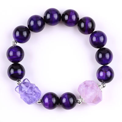14mm de cuentas de cuarzo de cristal de cuentas de pulsera de humo con nueve cola de zorro tallado