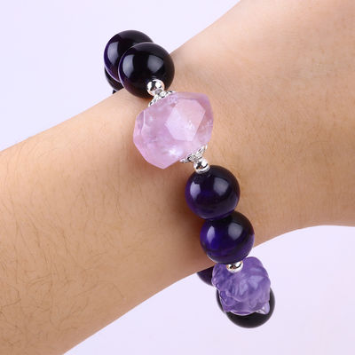 14mm de cuentas de cuarzo de cristal de cuentas de pulsera de humo con nueve cola de zorro tallado