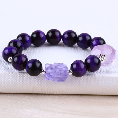 14mm de cuentas de cuarzo de cristal de cuentas de pulsera de humo con nueve cola de zorro tallado