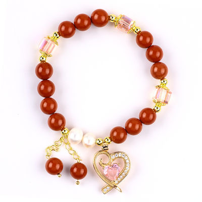 Naturales 8MM de verdadero Jaspe Rojo Agua Fresca Perla Rosa Corazón Encanto suave Perlas redondas Regalo para Amigos