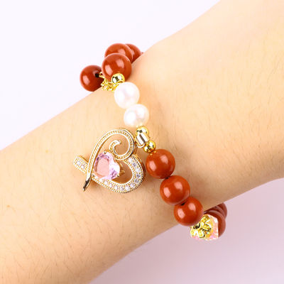 Naturales 8MM de verdadero Jaspe Rojo Agua Fresca Perla Rosa Corazón Encanto suave Perlas redondas Regalo para Amigos