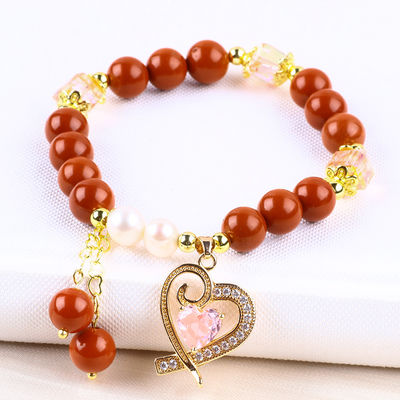 Naturales 8MM de verdadero Jaspe Rojo Agua Fresca Perla Rosa Corazón Encanto suave Perlas redondas Regalo para Amigos