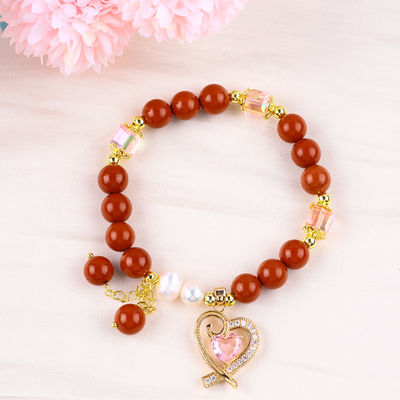 Naturales 8MM de verdadero Jaspe Rojo Agua Fresca Perla Rosa Corazón Encanto suave Perlas redondas Regalo para Amigos