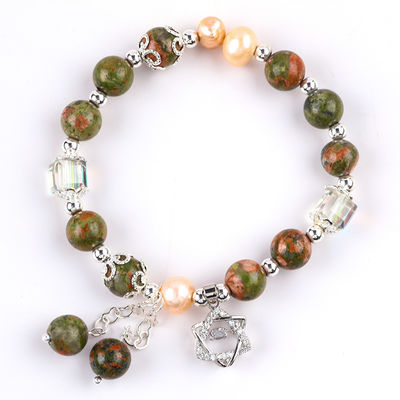 Piedra de Unakite y Perla Rosa con Encanto de Estrella Balanza de curación con pulsera para joyería