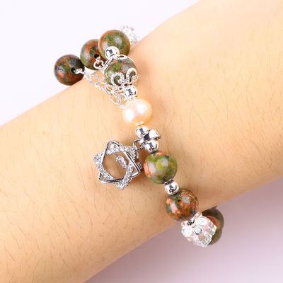 Piedra de Unakite y Perla Rosa con Encanto de Estrella Balanza de curación con pulsera para joyería